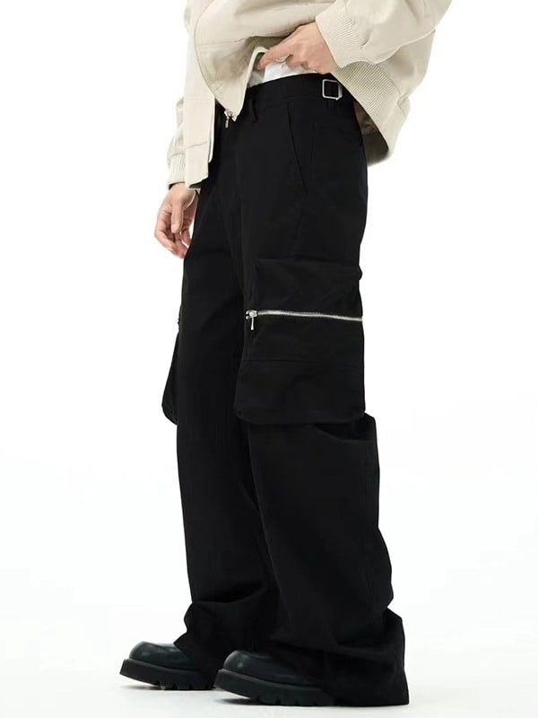 Men's American Street Wide Tube Large Pocket Zipper Overalls view 3