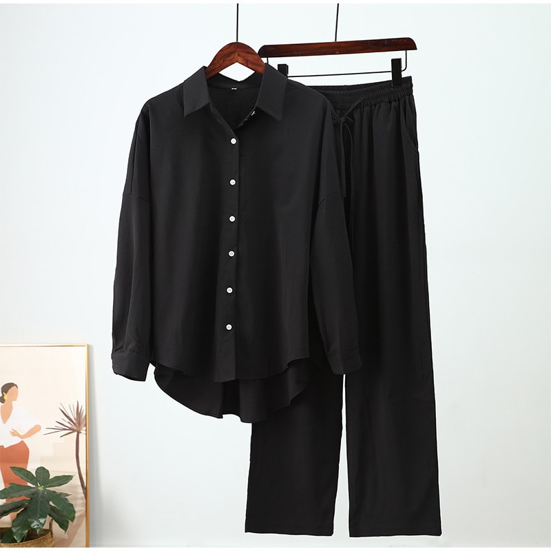 European And American Ins Style Solid Color Leisure Fashion Long Sleeve Blouse And Pants view 4