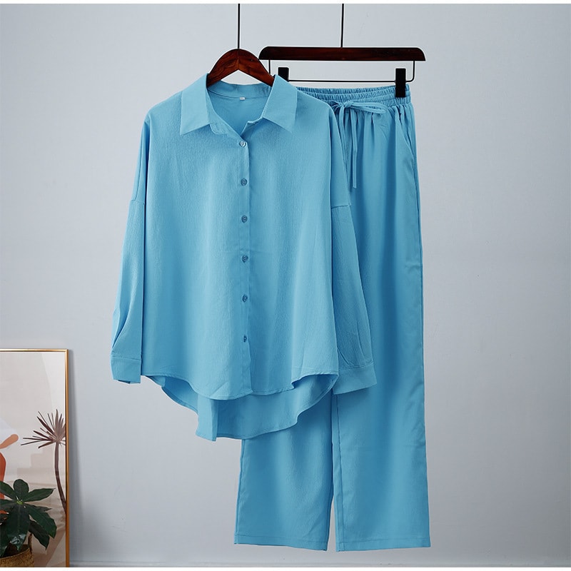European And American Ins Style Solid Color Leisure Fashion Long Sleeve Blouse And Pants view 5