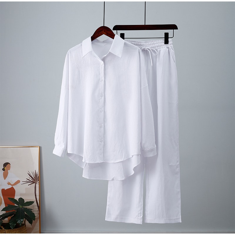 European And American Ins Style Solid Color Leisure Fashion Long Sleeve Blouse And Pants view 9