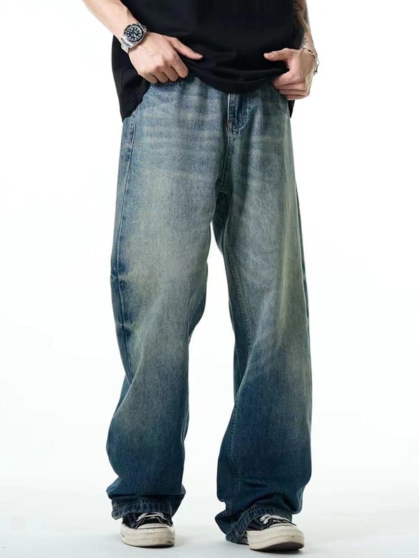 Fashion Blue Washed Worn Jeans Men view 3