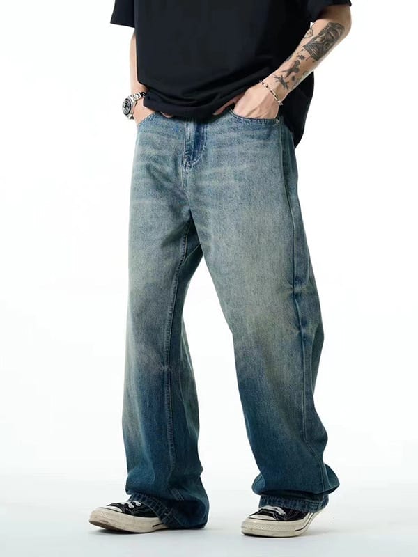 Fashion Blue Washed Worn Jeans Men view 6