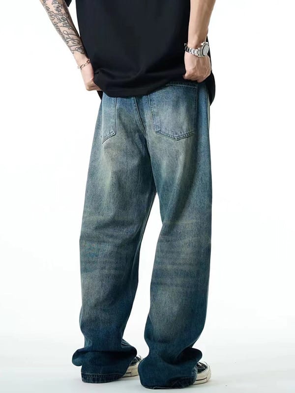 Fashion Blue Washed Worn Jeans Men view 5