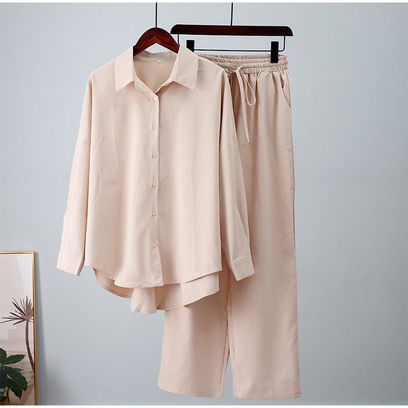 European And American Ins Style Solid Color Leisure Fashion Long Sleeve Blouse And Pants view 6