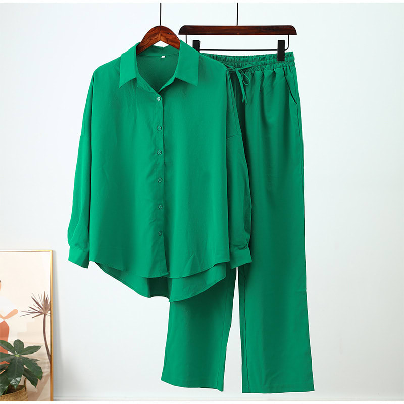 European And American Ins Style Solid Color Leisure Fashion Long Sleeve Blouse And Pants view 7