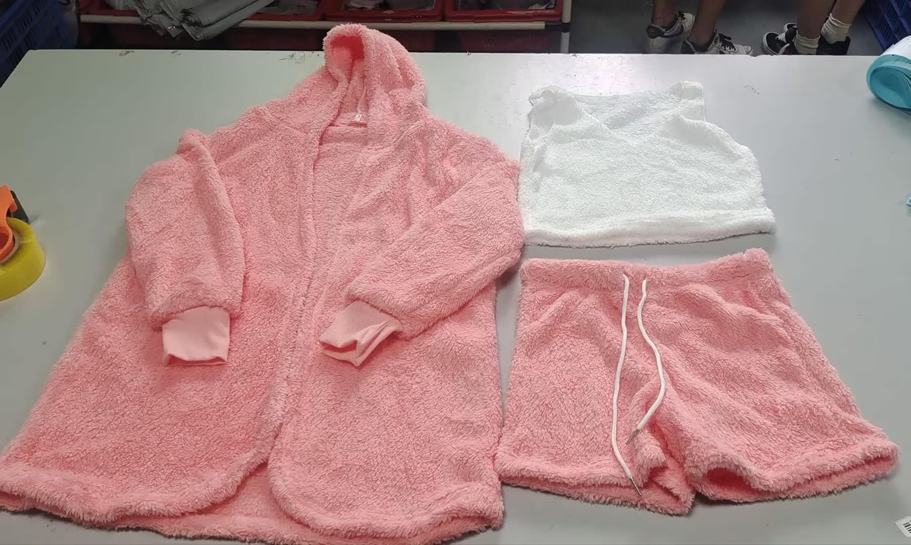 3pcs Womens Clothing Long Sleeve Crop Tank Top And Drawstring Shorts Pajama Set view 2