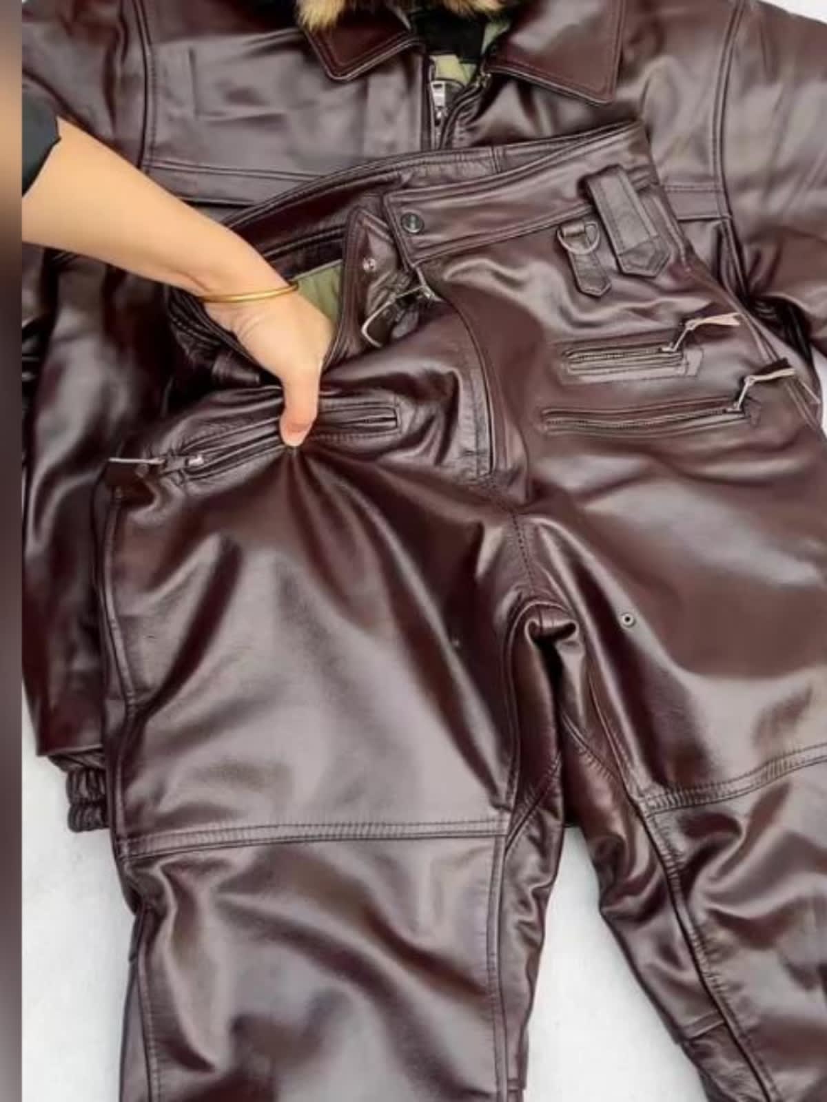 Brown With Velvet Leather Pants Loose Slimming view 4
