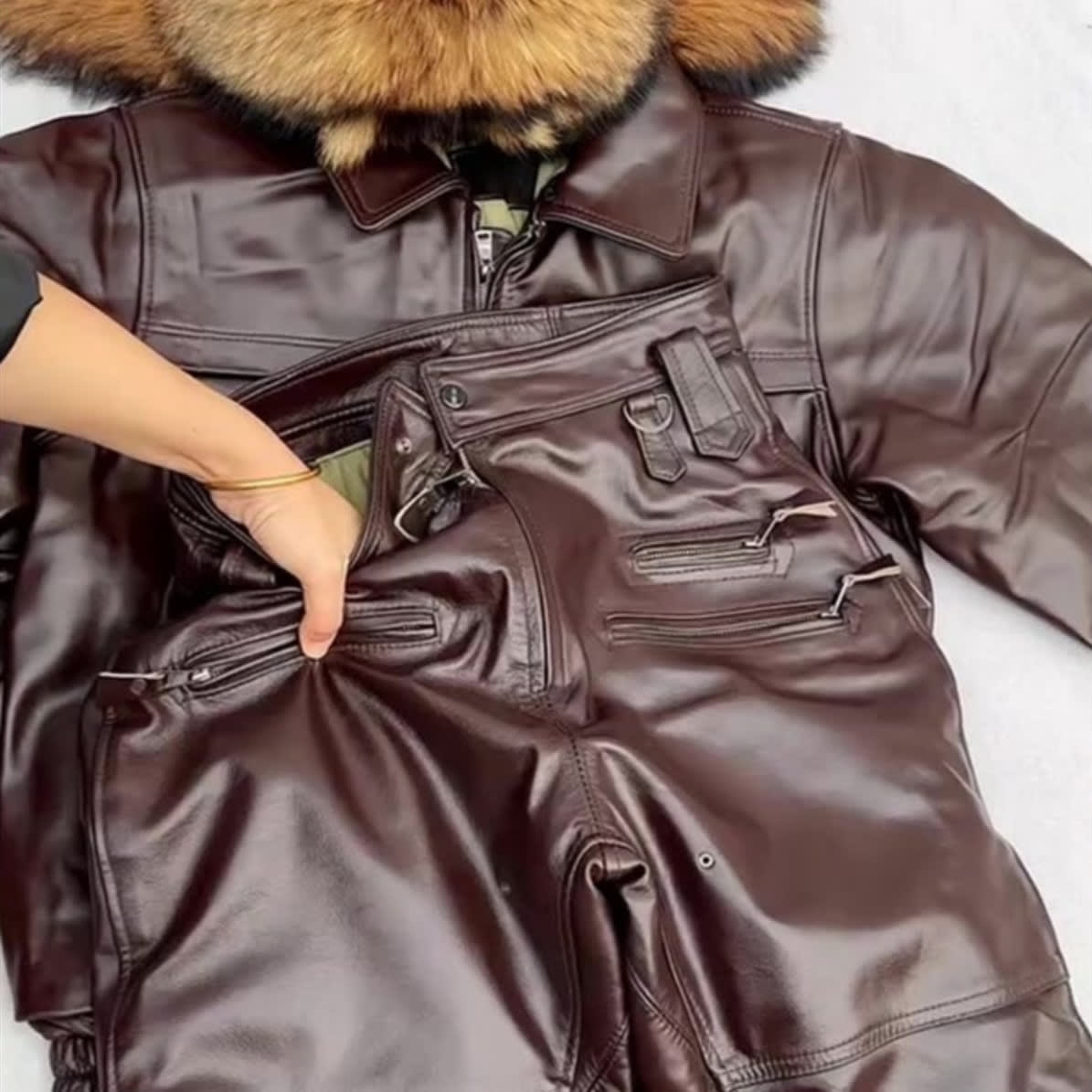 Brown With Velvet Leather Pants Loose Slimming view 2