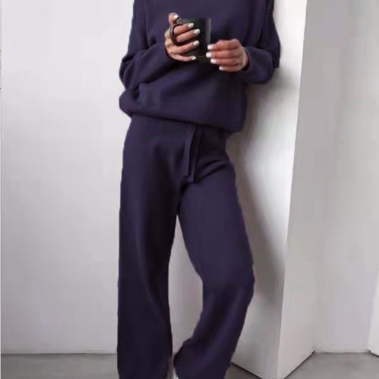 Casual Fashion Suits For Women Turtleneck Sweater And Drawstring Straight Pants view 5