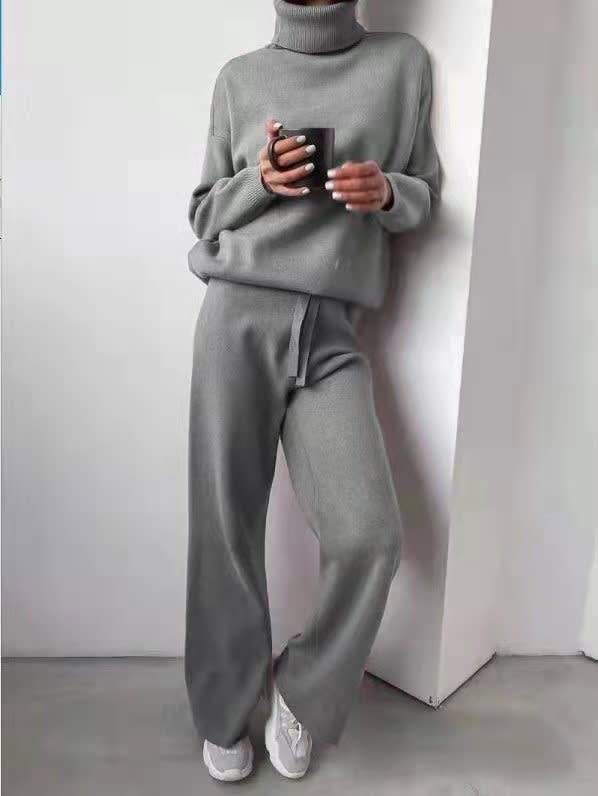Casual Fashion Suits For Women Turtleneck Sweater And Drawstring Straight Pants view 9