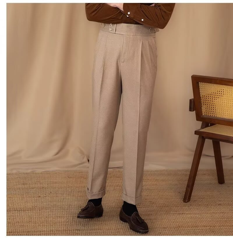 Men's Adjustable Buckle High Waist Straight Casual Suit Pants view 4