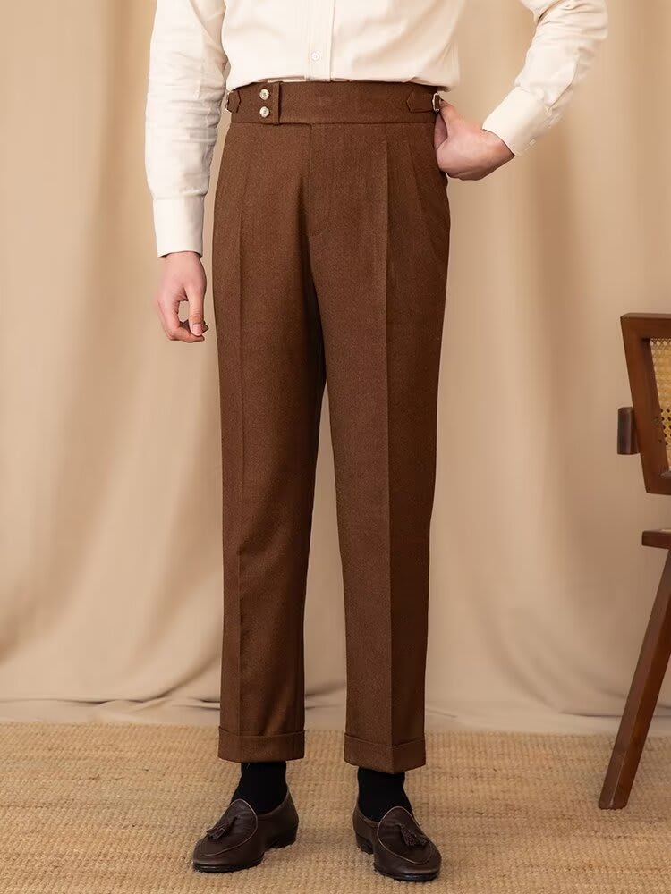 Men's Adjustable Buckle High Waist Straight Casual Suit Pants view 5