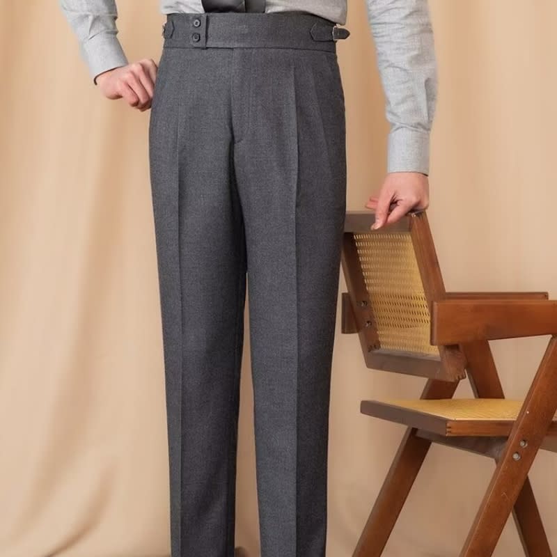 Men's Adjustable Buckle High Waist Straight Casual Suit Pants