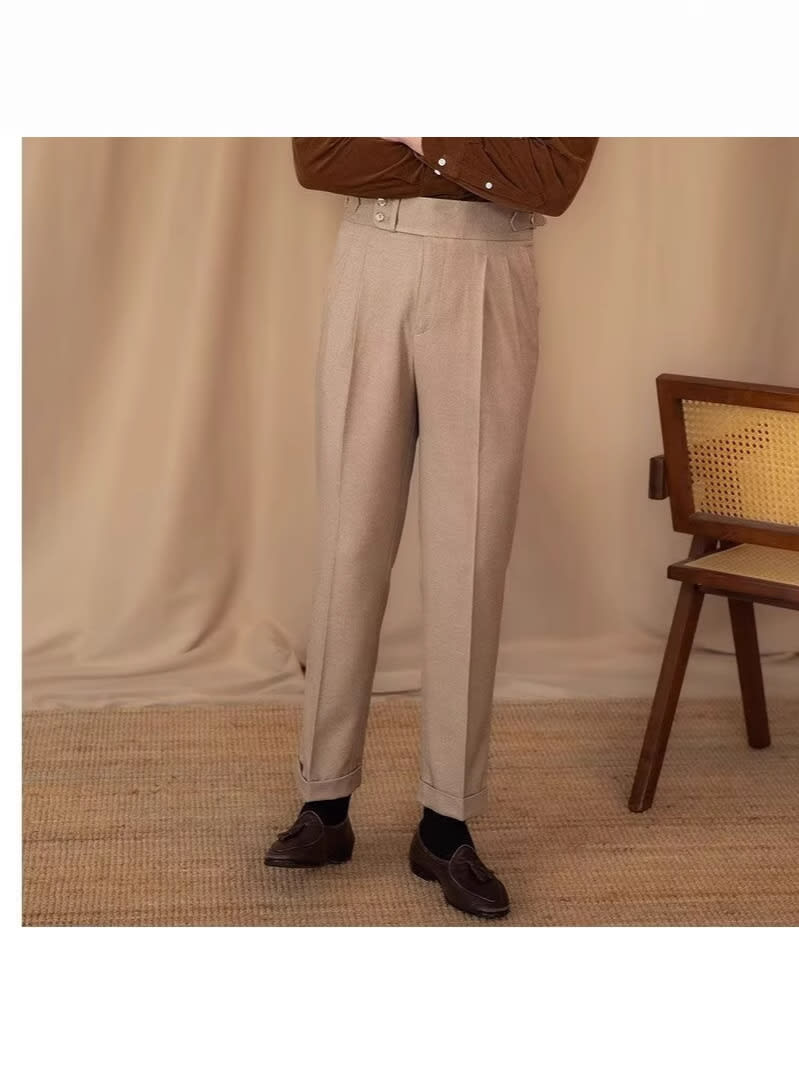 Men's Adjustable Buckle High Waist Straight Casual Suit Pants view 2