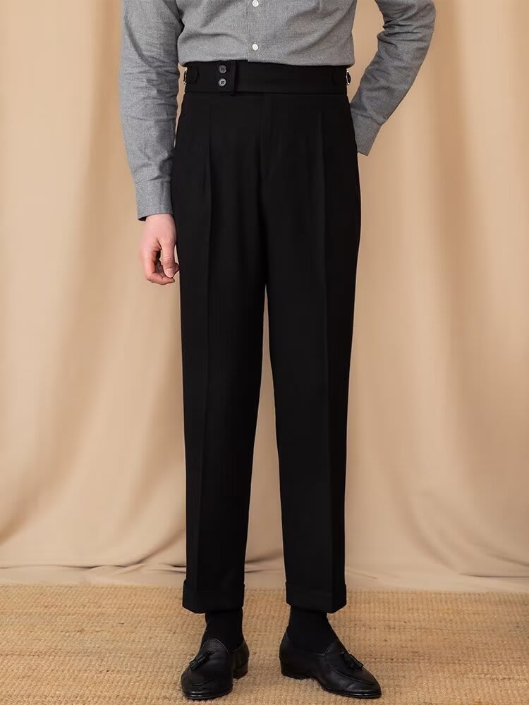 Men's Adjustable Buckle High Waist Straight Casual Suit Pants view 6