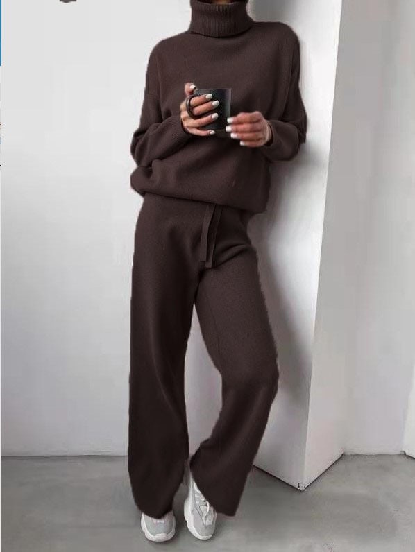 Casual Fashion Suits For Women Turtleneck Sweater And Drawstring Straight Pants view 6