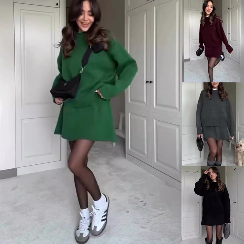 Sweater Skirt Sets For Women 2 Pieces Knit Casual Versatile Long Sleeve Pullover Elegant Solid High Waist Mini Skirt Outfit view 4