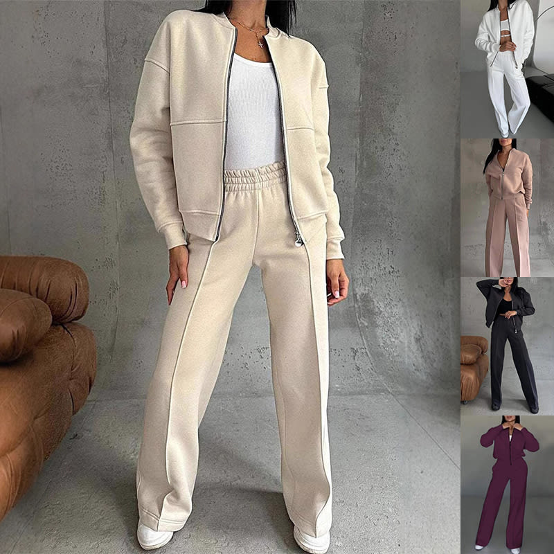 Women's Sports Suits Zipper Jacket And Wide Leg Pants Two-piece Set view 12