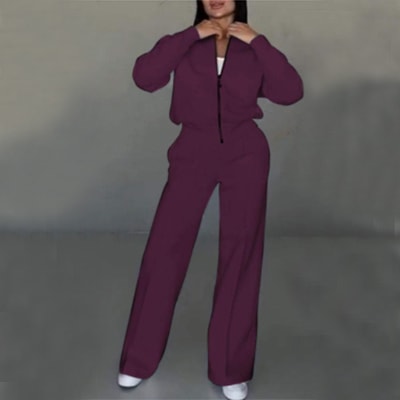 Women's Sports Suits Zipper Jacket And Wide Leg Pants Two-piece Set view 8