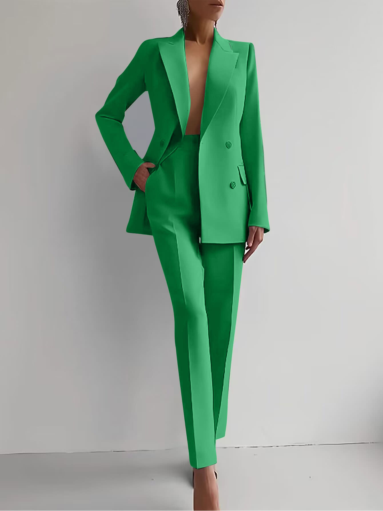 Casual Suits Fashion Long Sleeve Single-breasted Jacket Top And Slim Fit Trousers Women's Business Suits view 4