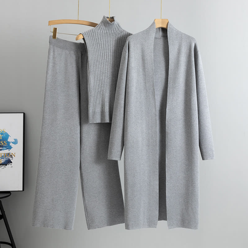 3pcs Suits Women Fashion Knitting Sleeveless Vest Sweater Long Cardigan And Wide-leg Pants Three-piece Set view 8