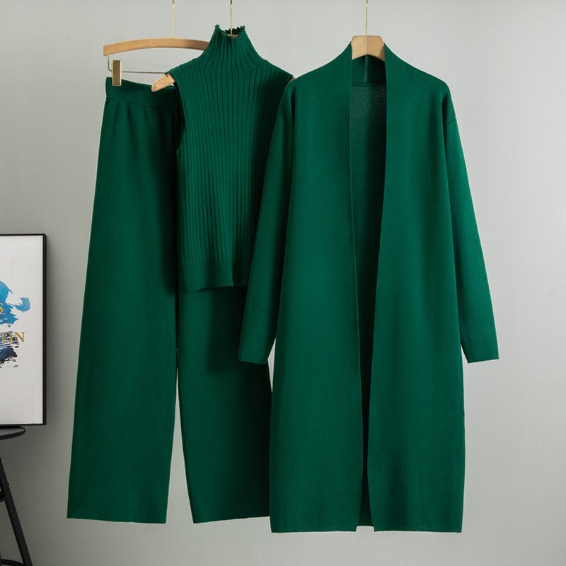 3pcs Suits Women Fashion Knitting Sleeveless Vest Sweater Long Cardigan And Wide-leg Pants Three-piece Set view 6