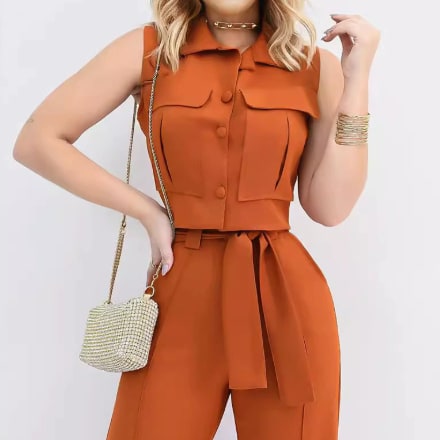 I-shaped Pocket Vest Straight Tailor Blouse And Pants view 2
