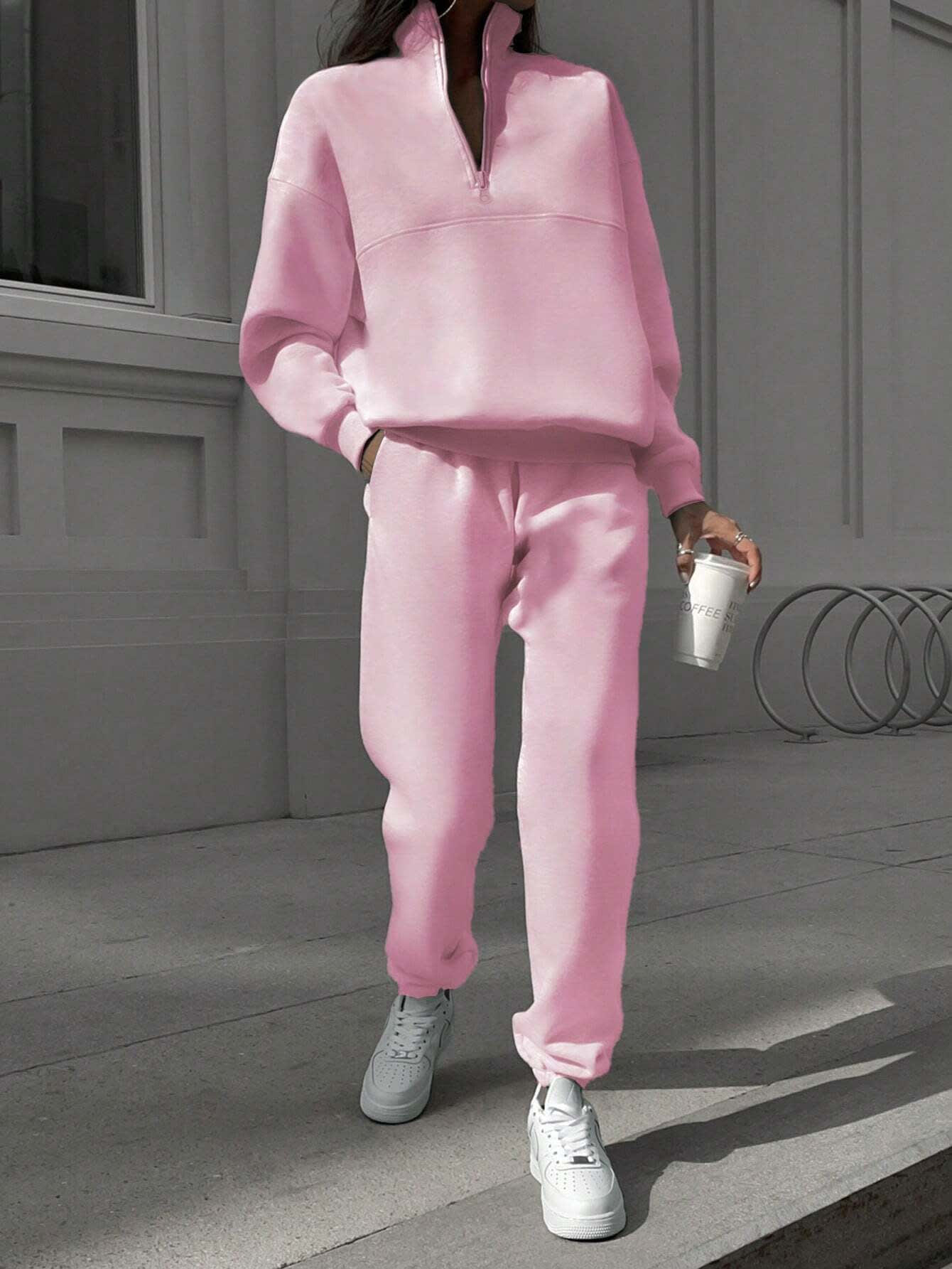 Long-sleeved Sports Sweatshirt Suit Fashion Stand-up Collar Zip-up Top And Elastic Band Trousers With Pocket Srping Fall Clothing For Women view 3