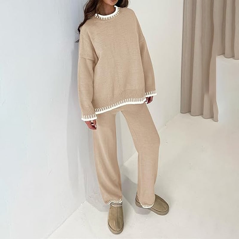 Sweater Knit Casual Long Sleeve Pullover Wide Leg Pants Suit view 13