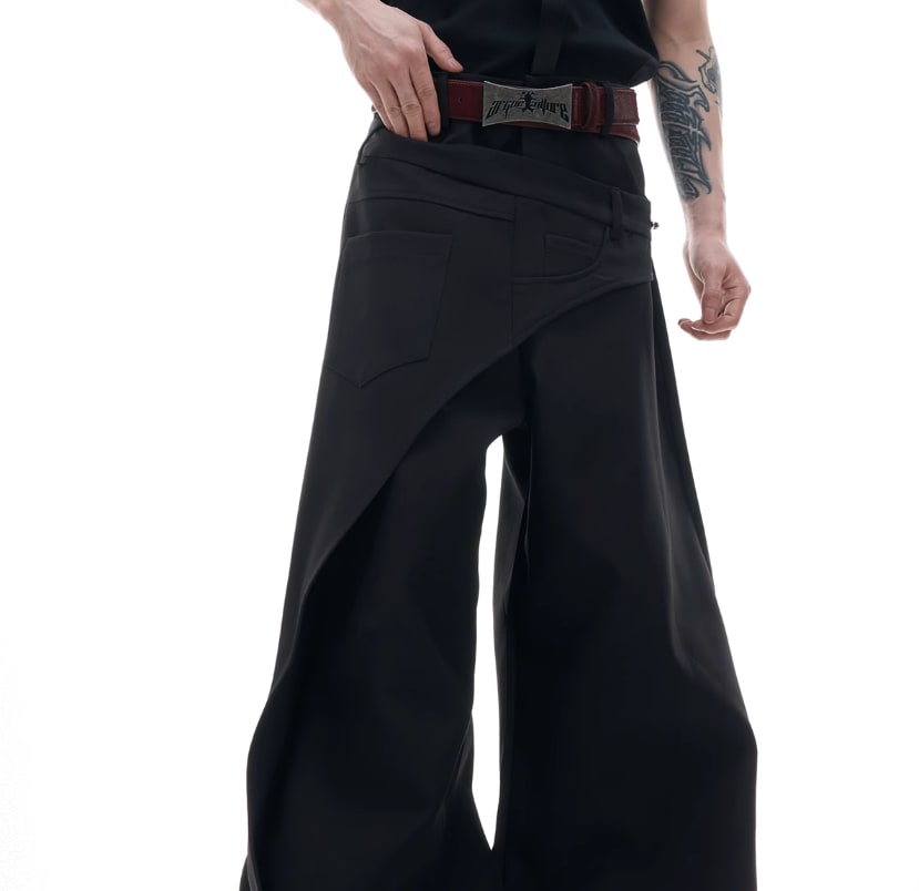 Fake Two-piece Cutting Piece Stitching Metal Buckle Casual Pants view 4