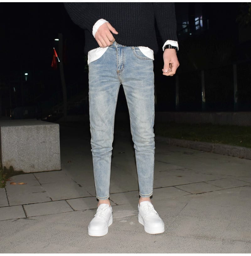 Light Blue Washed-out Vintage Distressed Stretch Jeans view 9