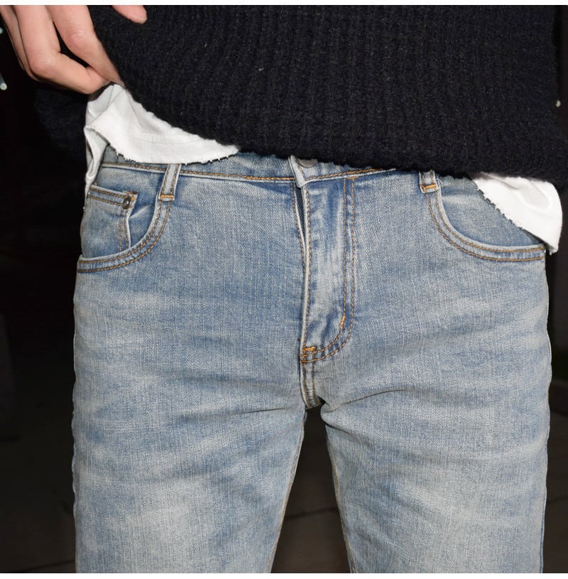 Light Blue Washed-out Vintage Distressed Stretch Jeans