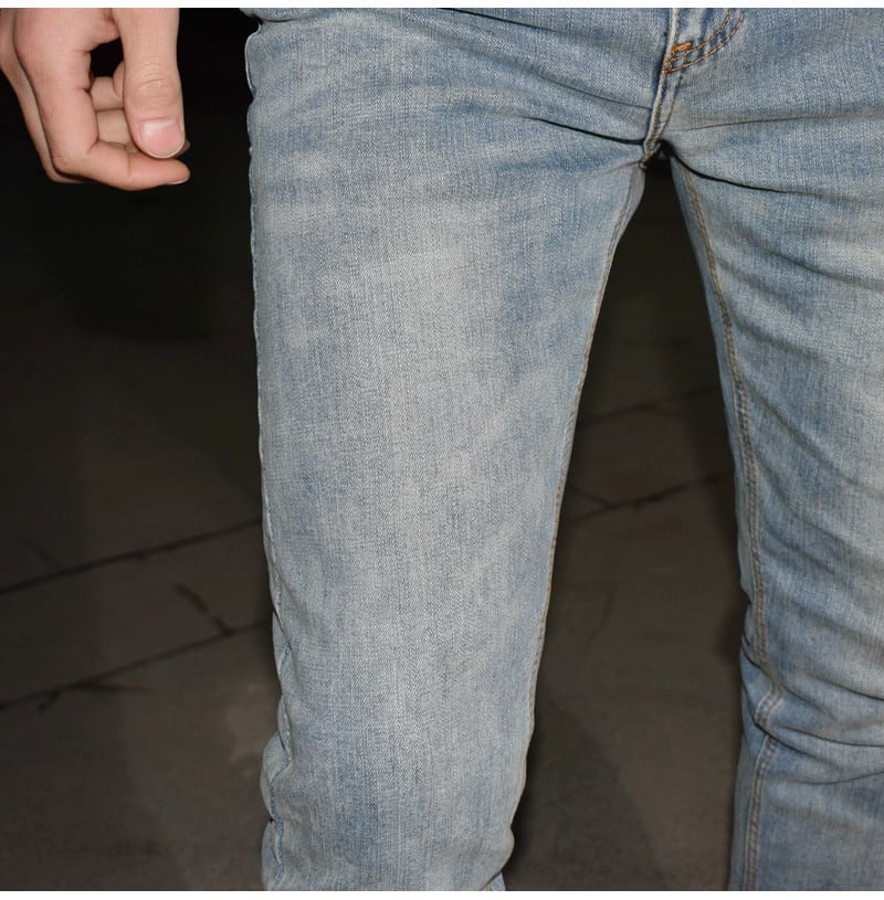 Light Blue Washed-out Vintage Distressed Stretch Jeans view 5