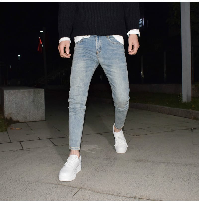 Light Blue Washed-out Vintage Distressed Stretch Jeans view 6
