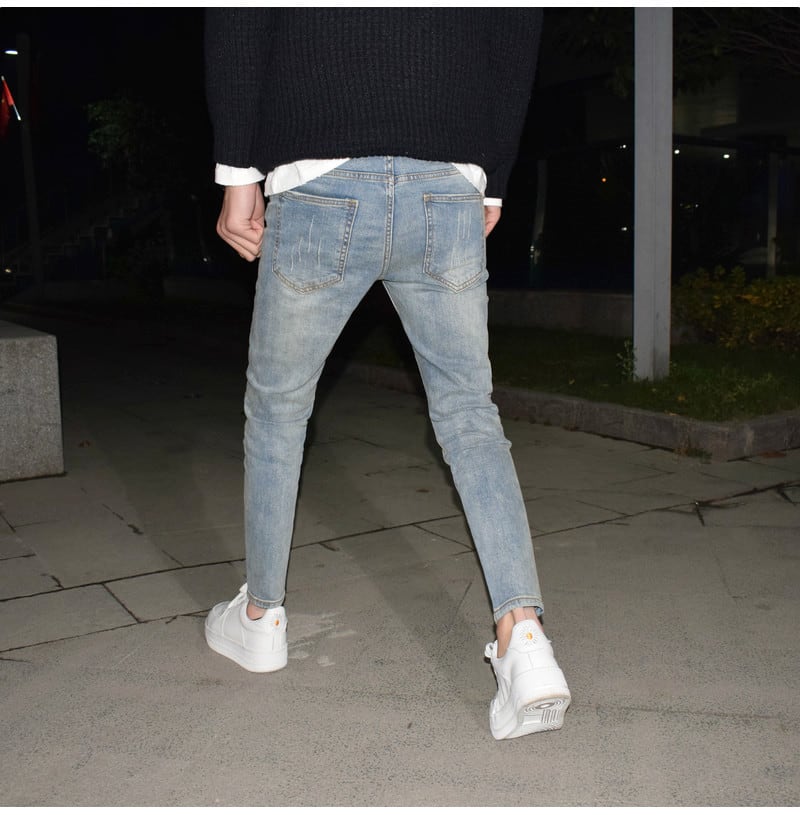 Light Blue Washed-out Vintage Distressed Stretch Jeans view 3
