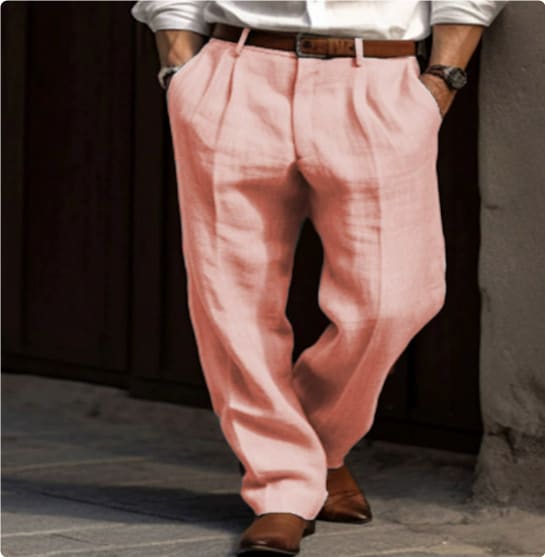 Men's Linen Trousers Double Pleated Front Pocket Straight Pure Color Comfort Breathable Casual view 9