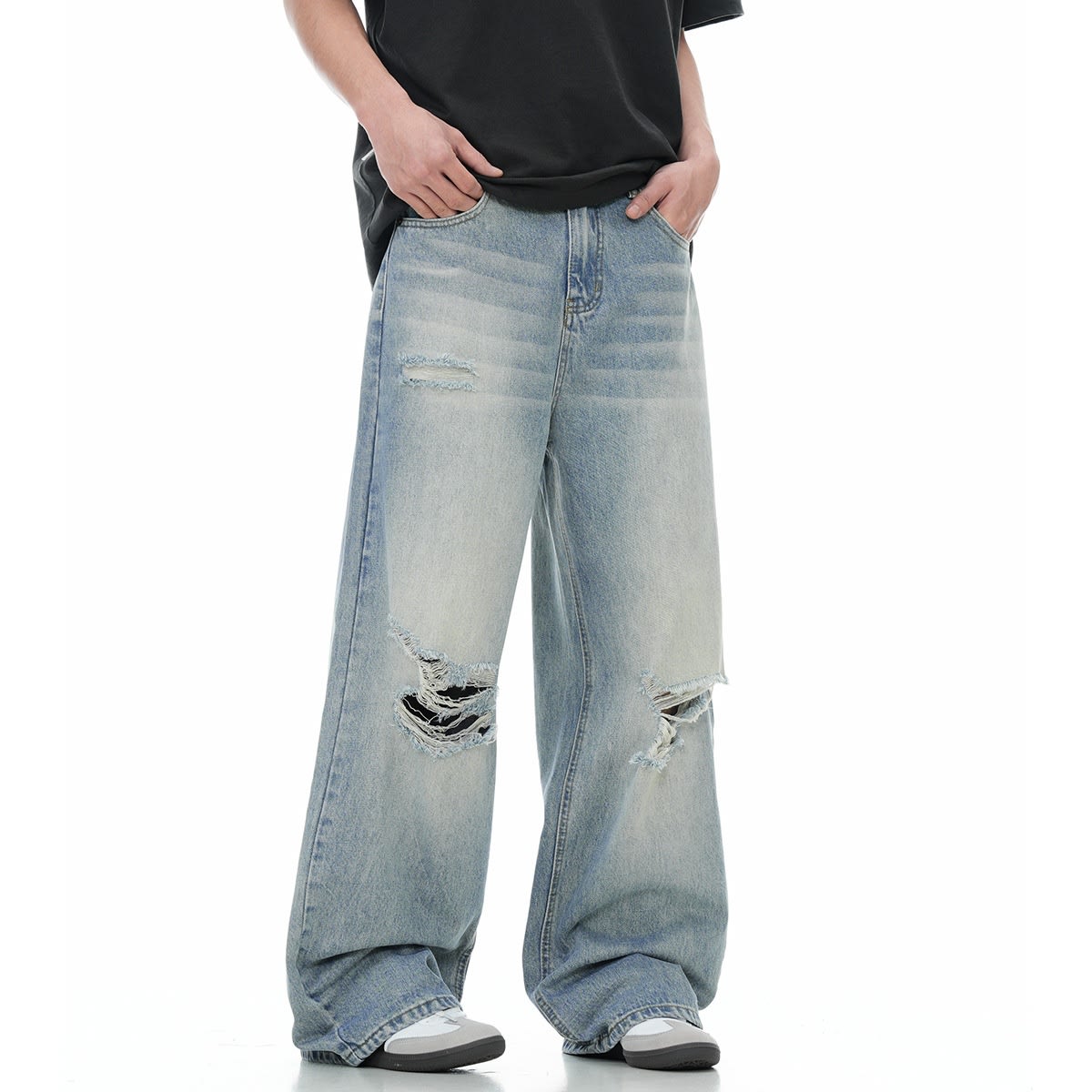 New American Retro Summer Ripped Jeans Adjustable