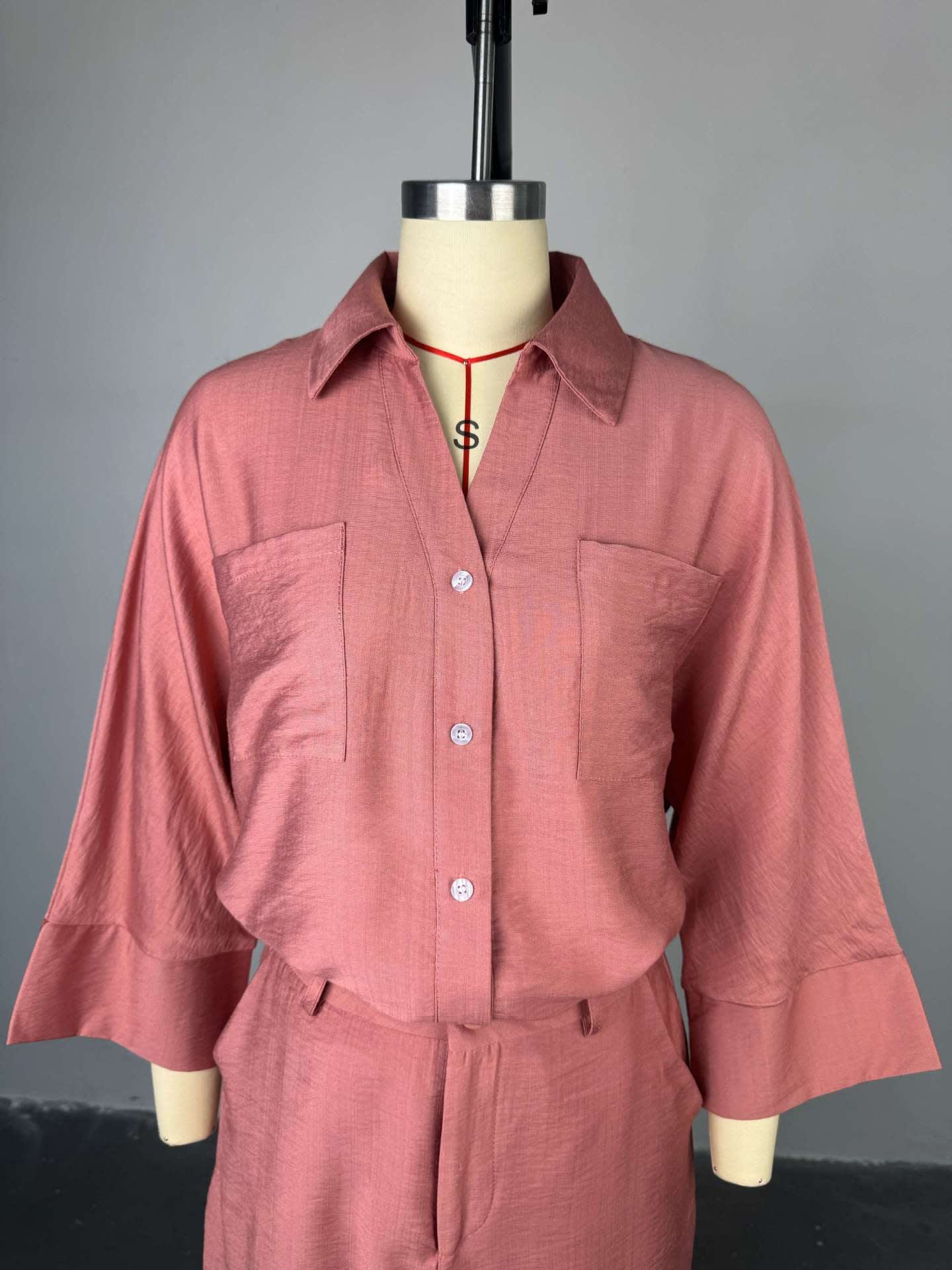 Women's Summer Sweet Comely Turn-down Collar Shirt Culottes Two-piece Set view 5