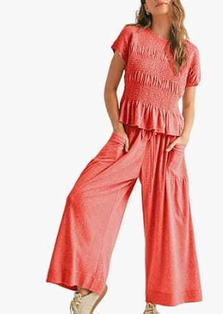 Women's 2-piece Pleated Top And Wide Leg Pants view 2