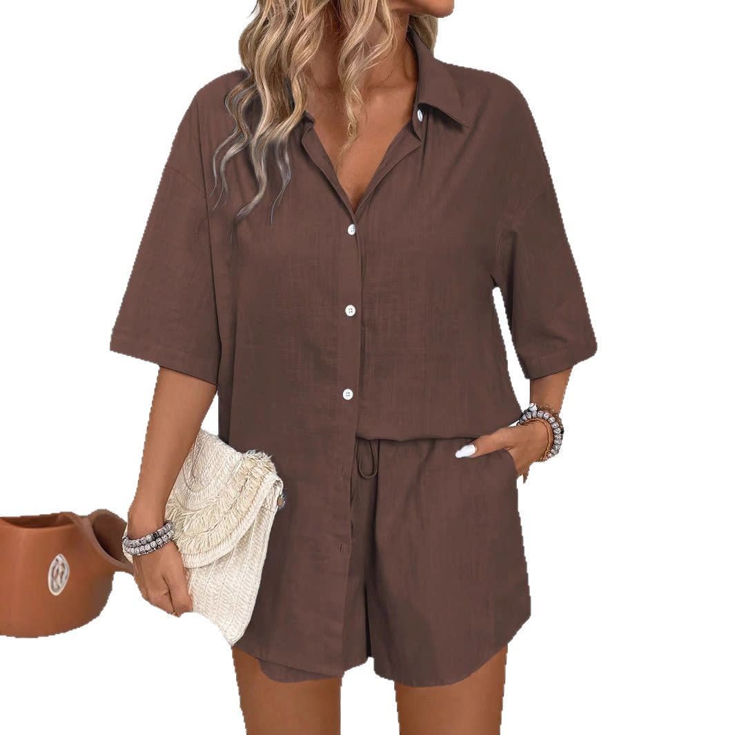 Women's Short-sleeved Shirt Loose Two-piece Suit view 4