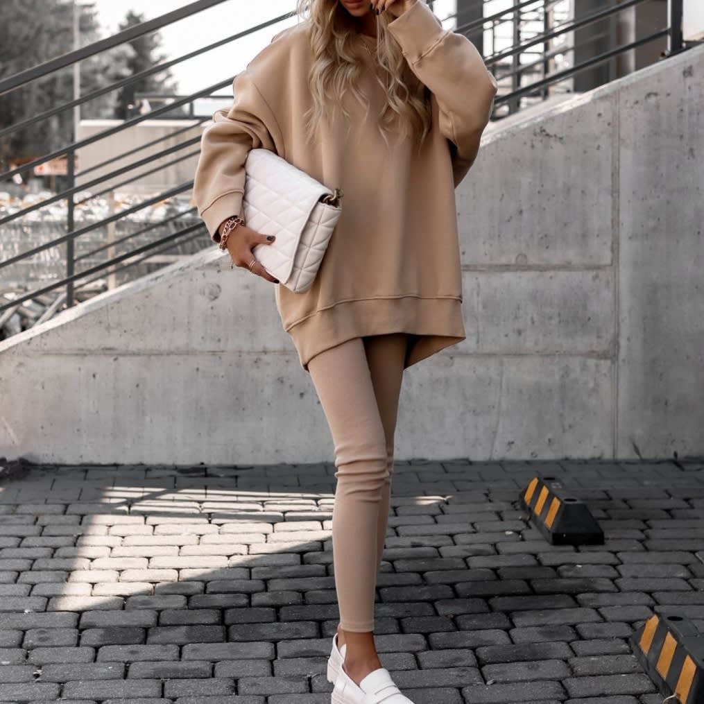 Ins European And American Women's Clothing Round Neck Irregular Small Design Drop-shoulder Long-sleeve Sweater Fashion Suit view 6