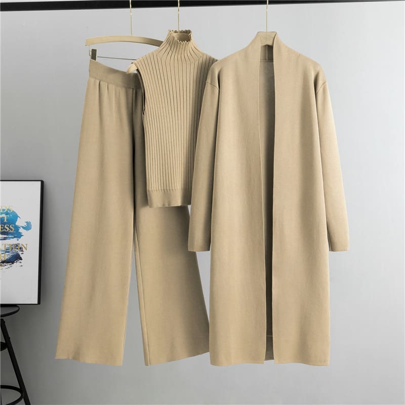 3pcs Suits Women Fashion Knitting Sleeveless Vest Sweater Long Cardigan And Wide-leg Pants Three-piece Set view 14