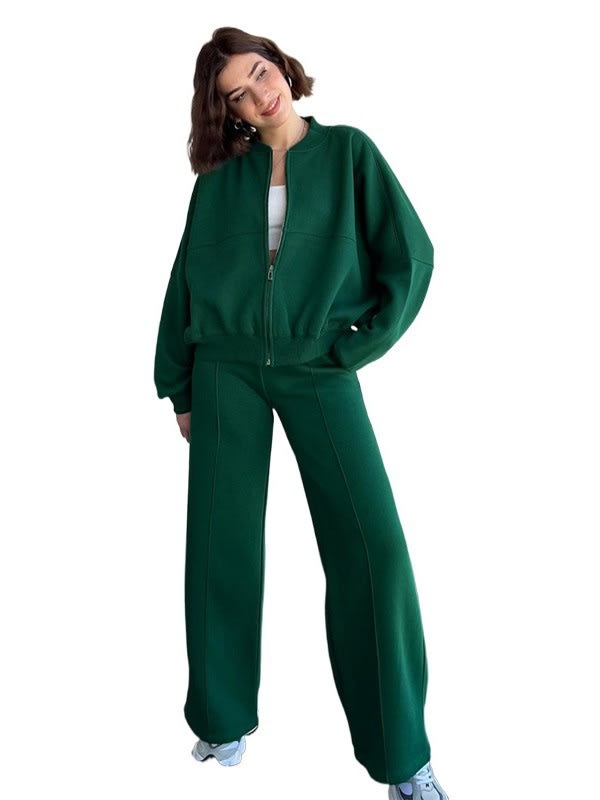Women's Sports Suits Zipper Jacket And Wide Leg Pants Two-piece Set view 17