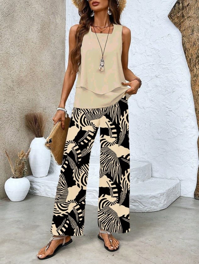Women's Sleeveless Double Layer Vest Pants Suit view 8