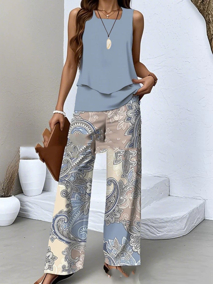 Women's Sleeveless Double Layer Vest Pants Suit view 11