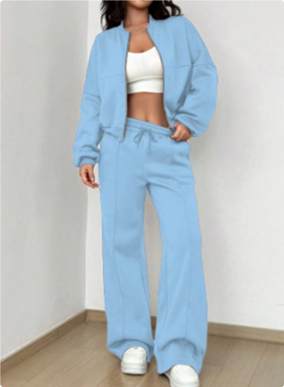 Women's Sports Suits Zipper Jacket And Wide Leg Pants Two-piece Set view 5