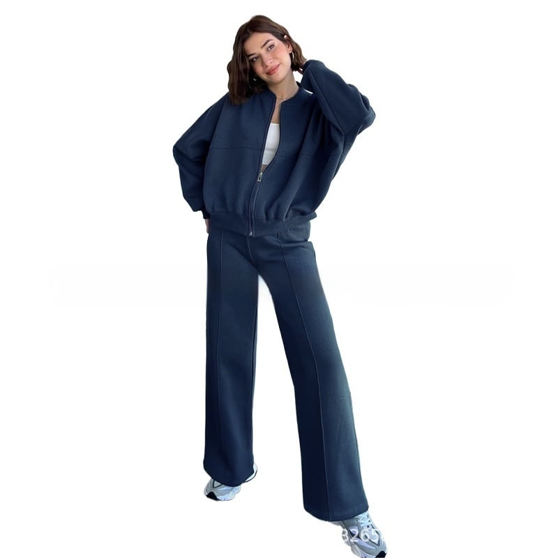 Women's Sports Suits Zipper Jacket And Wide Leg Pants Two-piece Set view 14
