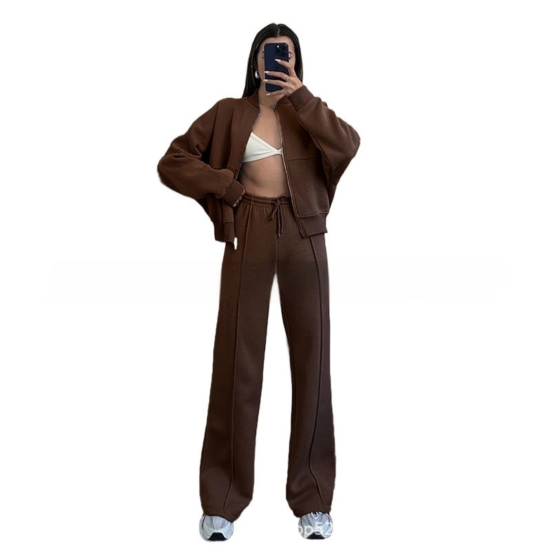 Women's Sports Suits Zipper Jacket And Wide Leg Pants Two-piece Set view 6