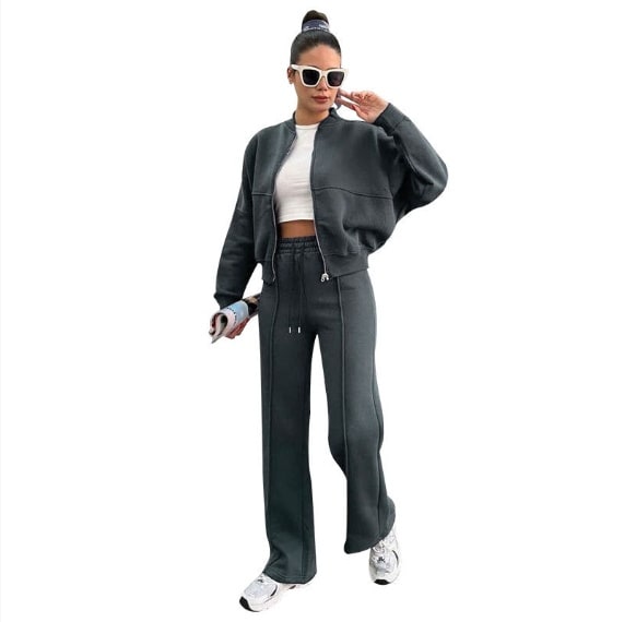 Women's Sports Suits Zipper Jacket And Wide Leg Pants Two-piece Set view 9
