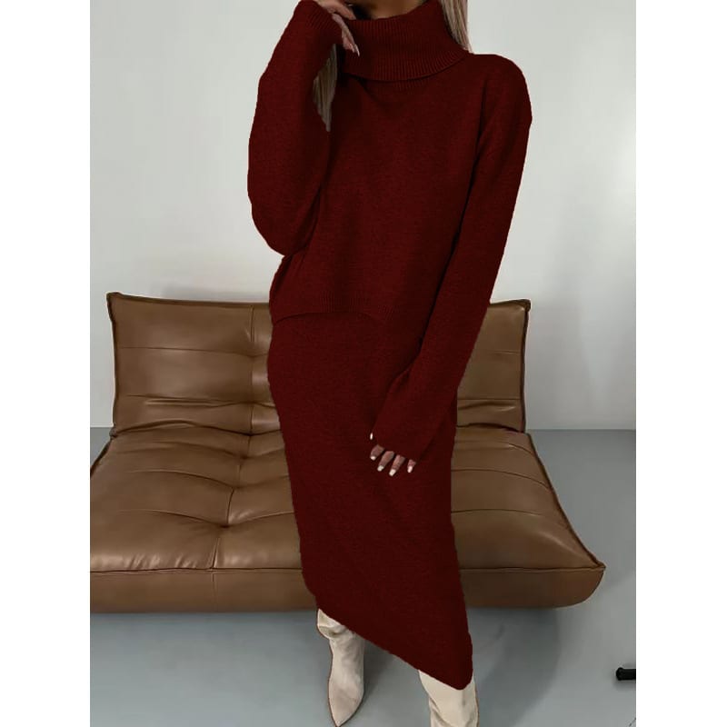 2pcs Sweater Suit Winter Fashion Turtleneck Pullover And Sleeveless Long Dress Womens Clothing view 9